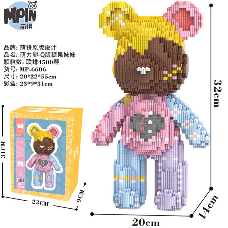 lego mini gấu  lego bearbrick 55cm bearbrick lego mô hình lắp ráp bộ lego M Ghim Cài Túi Xách Xếp Hình Chú Gấu Nhiều Màu Sắc Phiên Bản Q Dễ Thương Pin Meng Li Bear Sister Annie Sister