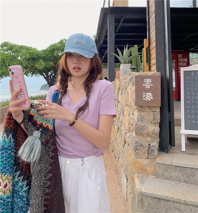 Áo Thun Tay Ngắn Cổ Chữ V Đơn Giản Mùa Hè Phong Cách Mới 62830