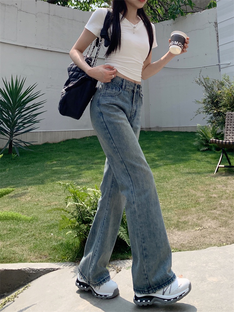 Quần Jeans Ống Loe Hai Nút Dáng Rộng Lưng Cao Thời Trang Cá Tính 62985