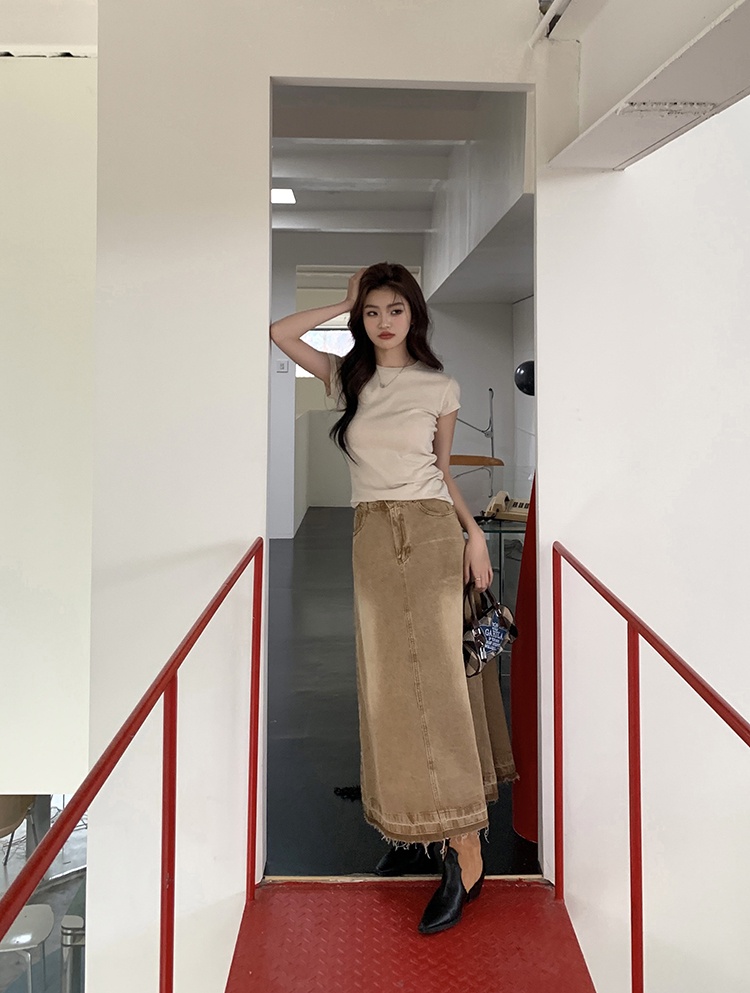 Chân Váy Denim Dài Màu Vàng 63118 Cho Nữ