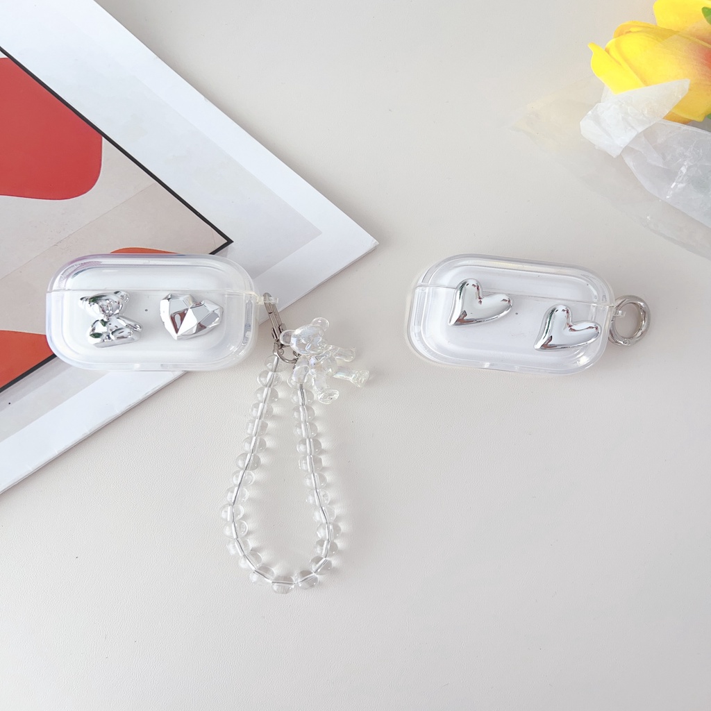Vỏ Bảo Vệ Hộp Sạc Tai Nghe Airpods pro 1 / 2 / 3 pro2 bluetooth Không Dây Bằng TPU Mềm Trong Suốt Hình Gấu / Trái Tim Dễ Thương