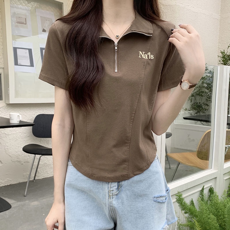 Áo Thun polo Ngắn Tay Có Khóa Kéo Phong Cách Mới Mùa Hè 63911