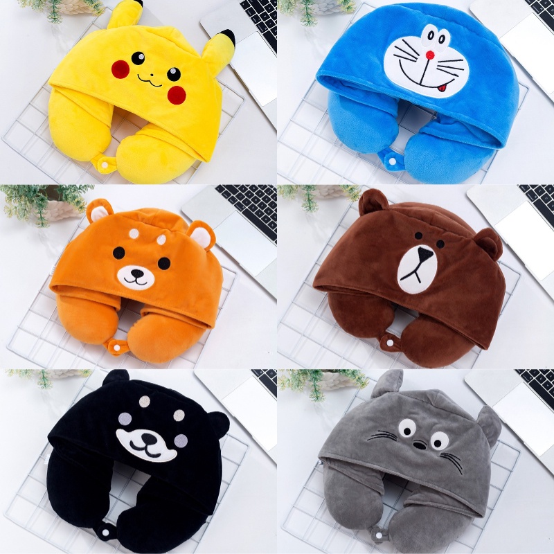 Gối Nhung Mềm Mại Hình Chữ U Thêu Họa Tiết Hoạt Hình Xinh Xắn