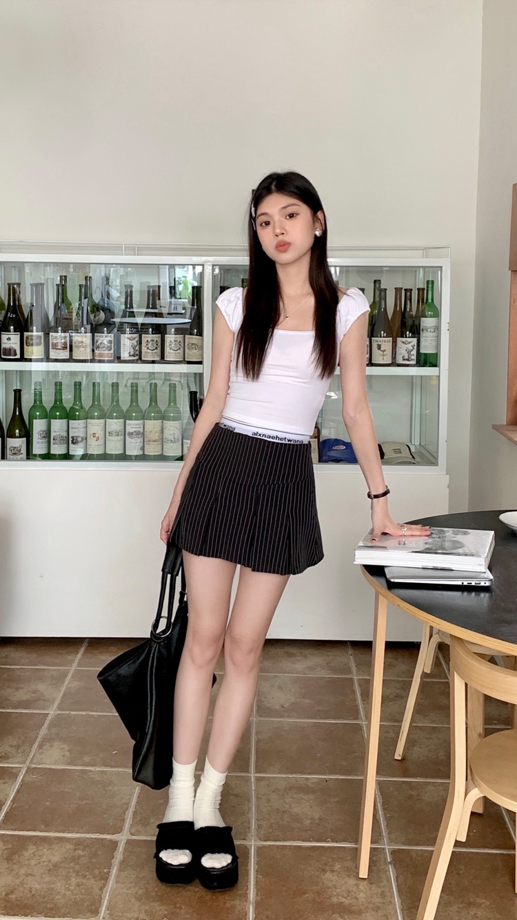 Chân Váy Dáng Chữ a Lưng Thấp Giả Hai Lớp Họa Tiết Kẻ Sọc Phong Cách Hàn Quốc Thời Trang Mùa Hè 64299