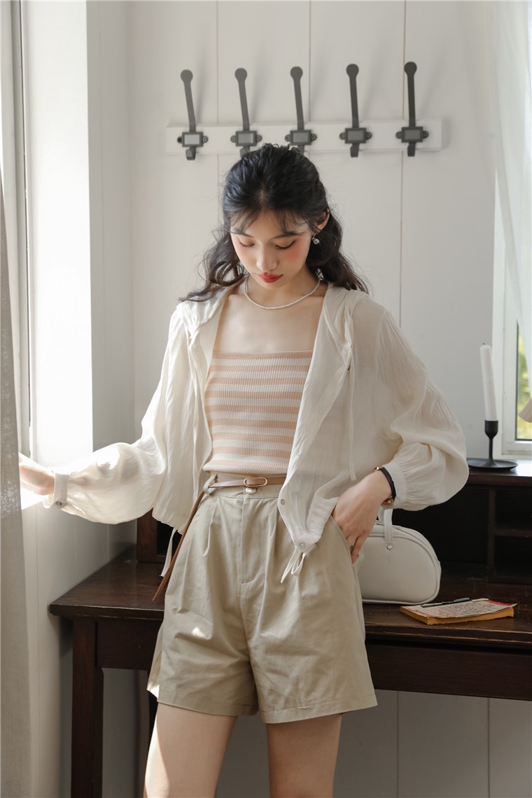 Áo Khoác Cardigan Có Nón Chống Nắng Siêu Nhẹ Họa Tiết Kẻ Sọc 64513