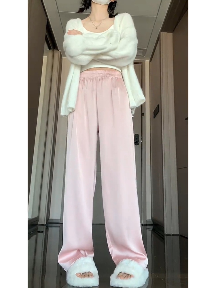 Quần Ống Rộng Lưng Thun Vải Satin Thời Trang Mùa Hè 64517