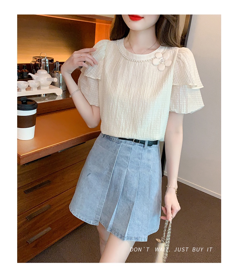 Áo Croptop Cổ Tròn Tay Phồng Phối Ren Phong Cách Pháp Thời Trang 2023 Cho Nữ