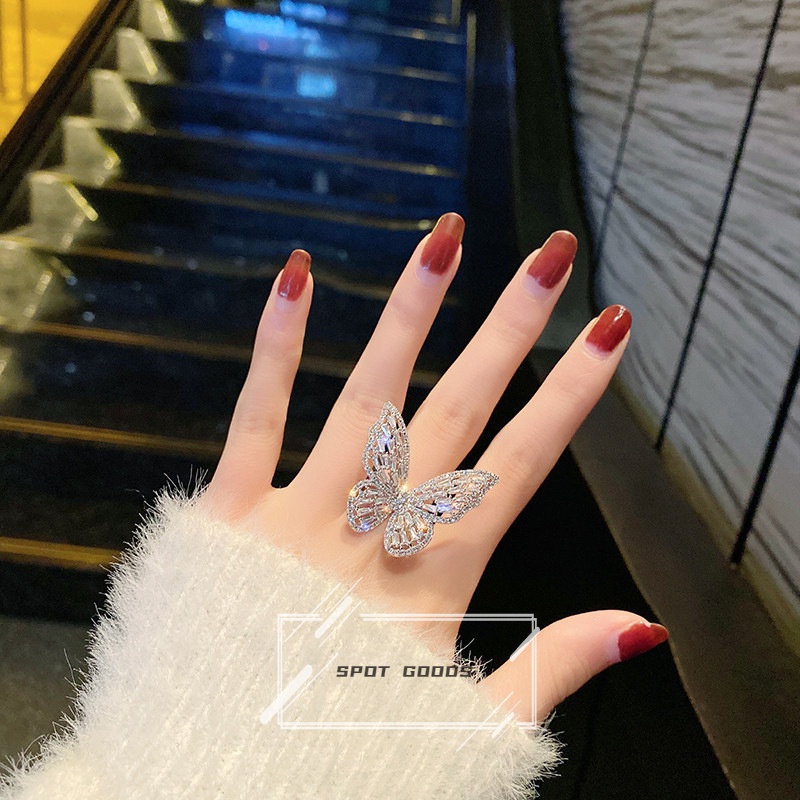 Nhẫn Hở Hình Bướm Đính Đá zircon Sang Trọng Phong Cách Hàn Quốc