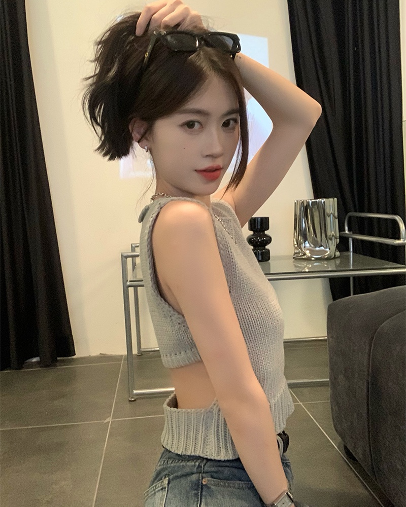 Áo Dệt Kim Hai Dây Màu Trơn Hở Lưng Thời Trang Mùa Hè