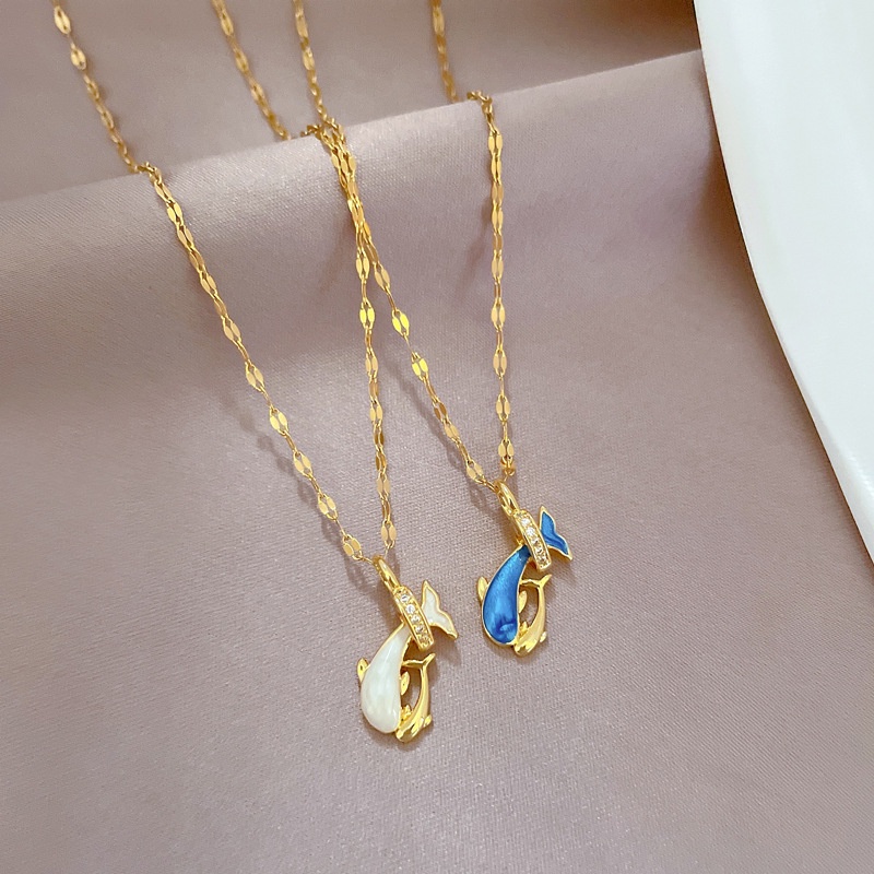 XiaoboACC Dây Chuyền Thép Titan Mặt Hình Cá Heo Thời Trang Cho Nữ