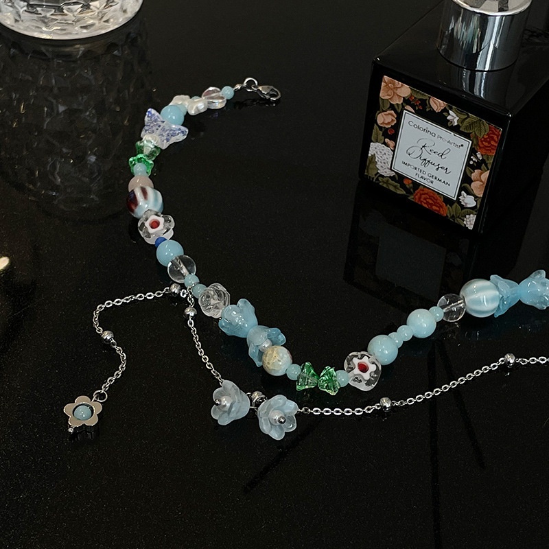 Vòng cổ Chuỗi Hạt Xanh Dương Phong Cách Harajuku Vintage