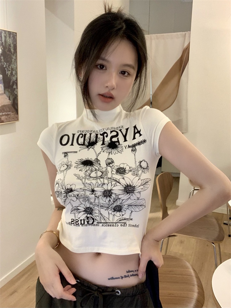 Áo Thun Dáng Ôm Ngắn Tay In Hoa Thời Trang Mùa Hè 65084