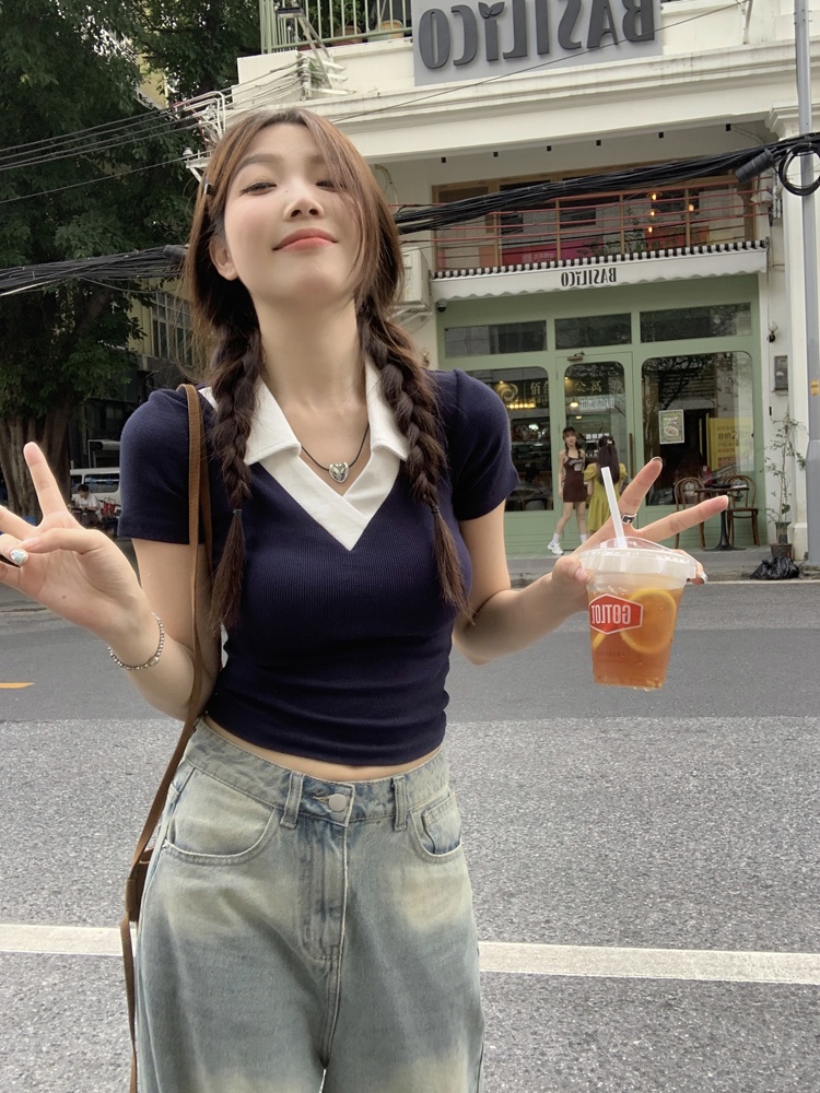 Áo Thun Polo Ngắn Tay Cổ Chữ V Dáng Ôm Thời Trang Mùa Hè 65077