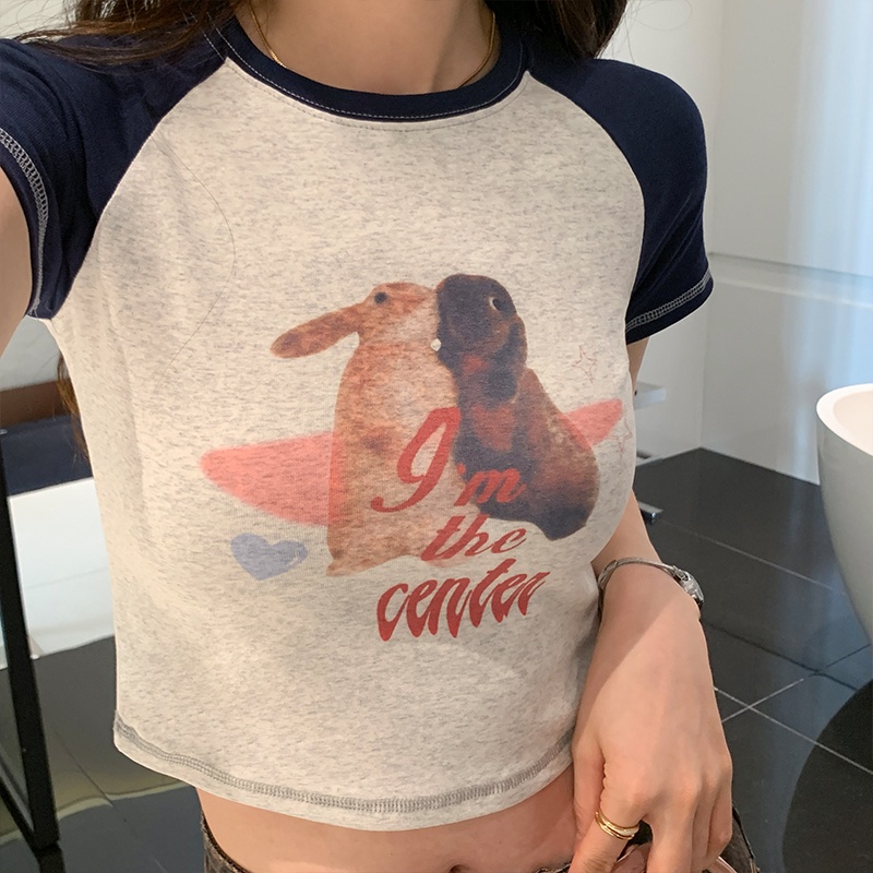 Áo Thun Cổ Tròn Ngắn Tay In Hình Thỏ Thời Trang Mùa Hè 65039