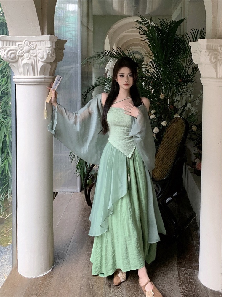 Bộ Đồ Nữ  Mới Kiểu Trung Hoa Zeni Wind Sun Cardigan+áo +váy Nửa Người cho nữ sinh