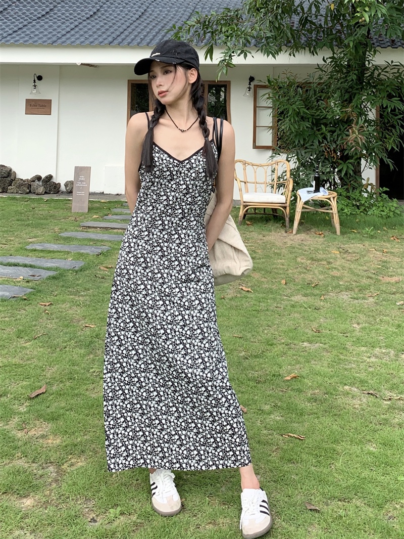 Jumpsuit Hai Dây / Áo Thun Trơn Màu Họa Tiết Hoa Phong Cách Mới 65412