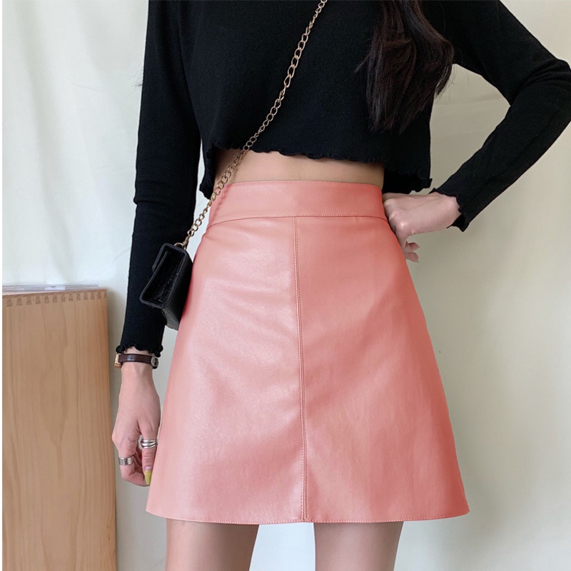 Chân Váy Chữ A Bằng Da Eo Cao Màu Đen Thời Trang Mùa Hè Hàn Quốc Dành Cho Bạn Nữ