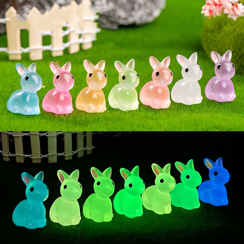Đồ trang trí Thỏ Mini Bằng Nhựa Resin Phát Sáng Dễ Thương Trang Trí Tiểu Cảnh / Nhà Búp Bê