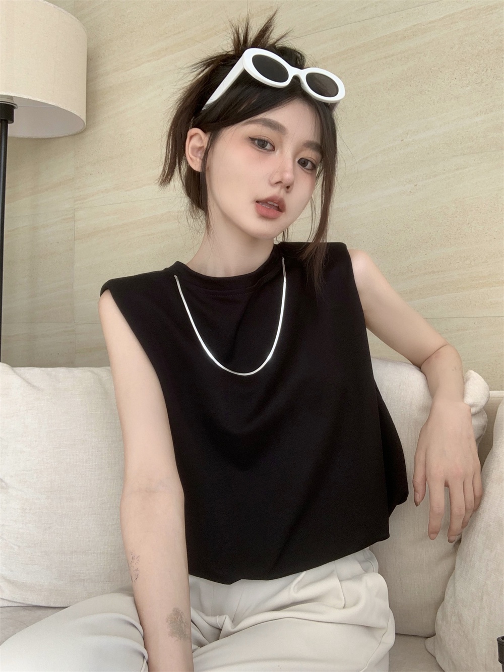 Áo Ba Lỗ Cổ Tròn Đệm Vai Thời Trang Cá Tính 65799