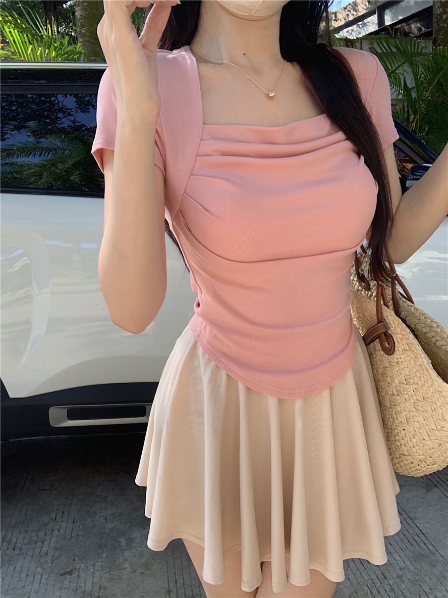 Áo Thun Xếp Ly Ngắn Đơn Giản Mùa Hè 65717