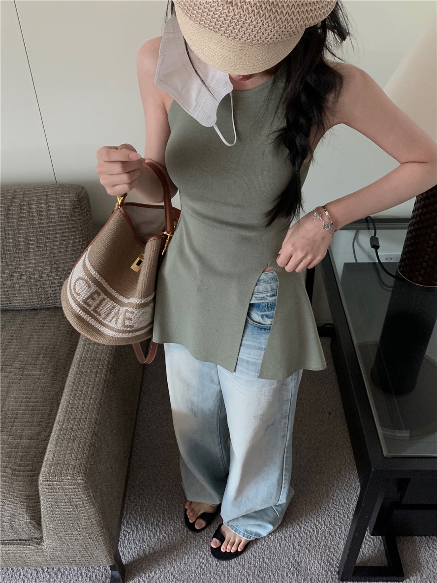 Áo Hai Dây Dệt Kim Dáng Dài Xẻ Tà Thời Trang Mùa Hè Phong Cách Mới 65933