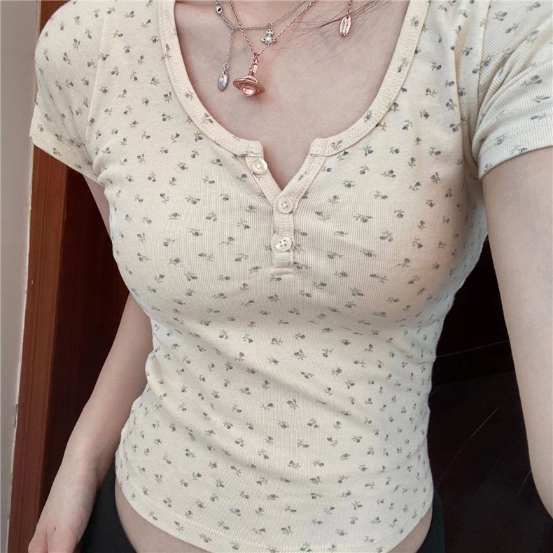 Áo Thun Ngắn Tay In Hoa Phong Cách Mới Dành Cho Nữ Mã 64071