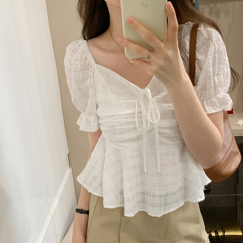Áo Sơ Mi Chiffon Cổ V Ngắn Tay Thời Trang Mùa Hè Hàng Mới 64479