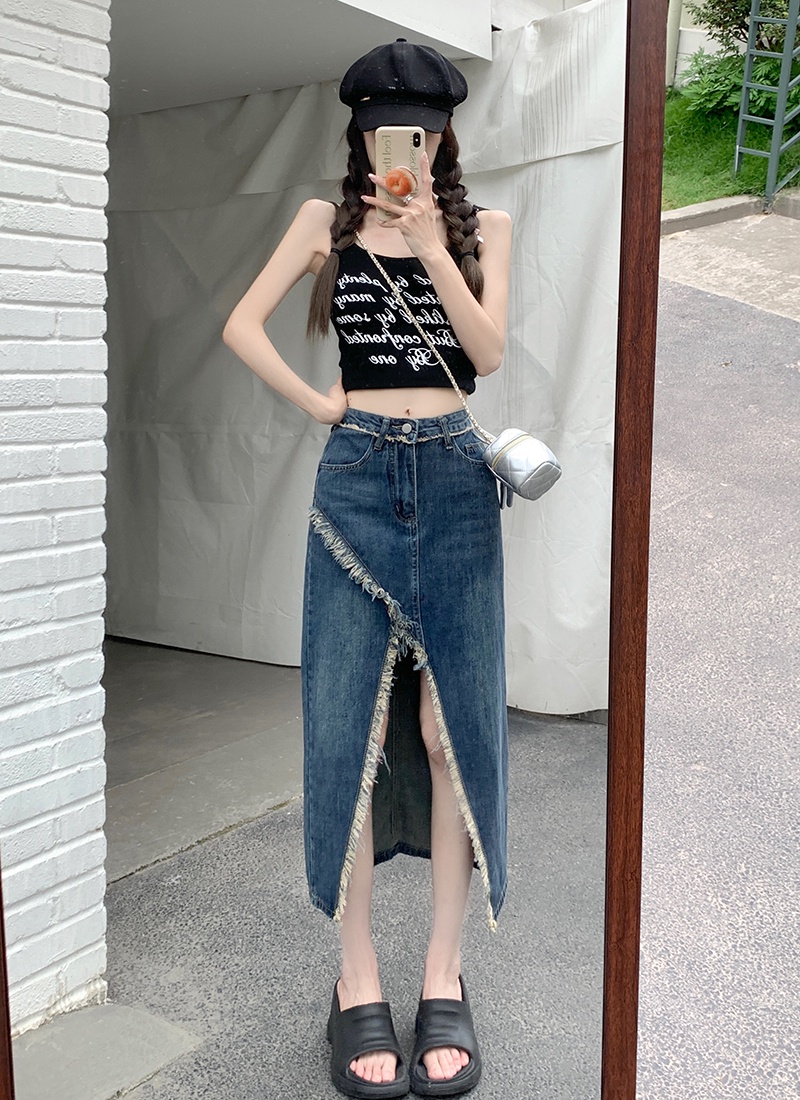 Chân Váy Denim Chữ A Lưng Cao Phong Cách Mùa Hè Mới 65053