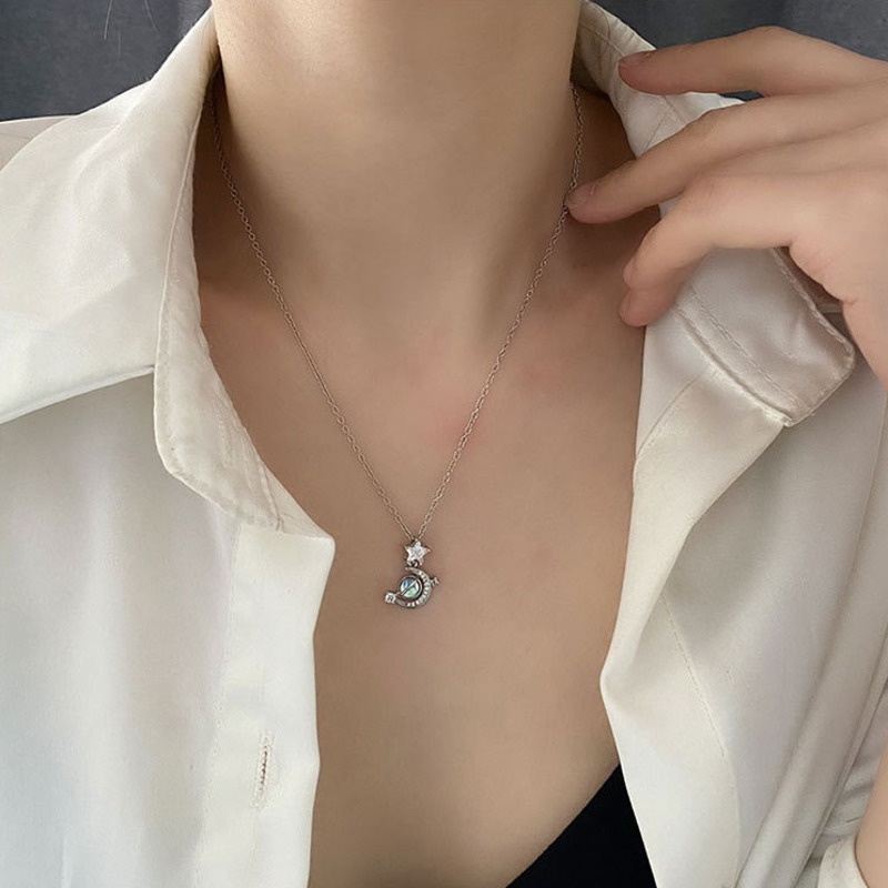 Dây Chuyền Mặt Hình Ngôi Sao / Mặt Trăng Đính Đá Zircon Lấp Lánh Sang Trọng Thời Trang Cho Nữ