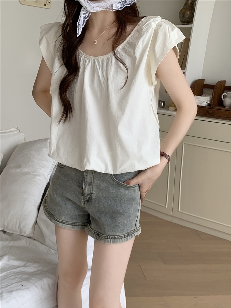 65275 Áo Sơ Mi Cotton Cổ Tròn Ngọt Ngào