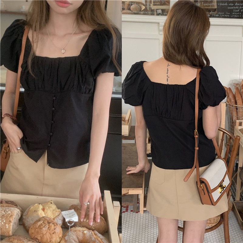 Áo Sơ Mi Cổ Vuông Tay Phồng Thời Trang Pháp Kiểu Retro Quý Phái 66156