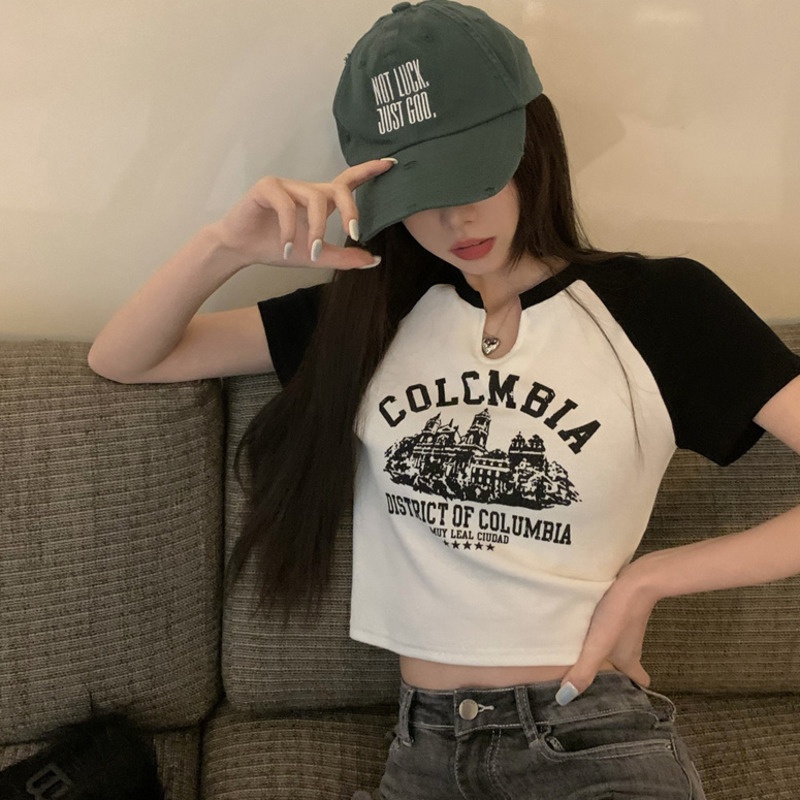 Áo Thun Ngắn Tay In Họa Tiết Màu Sắc Tương Phản Cá Tính