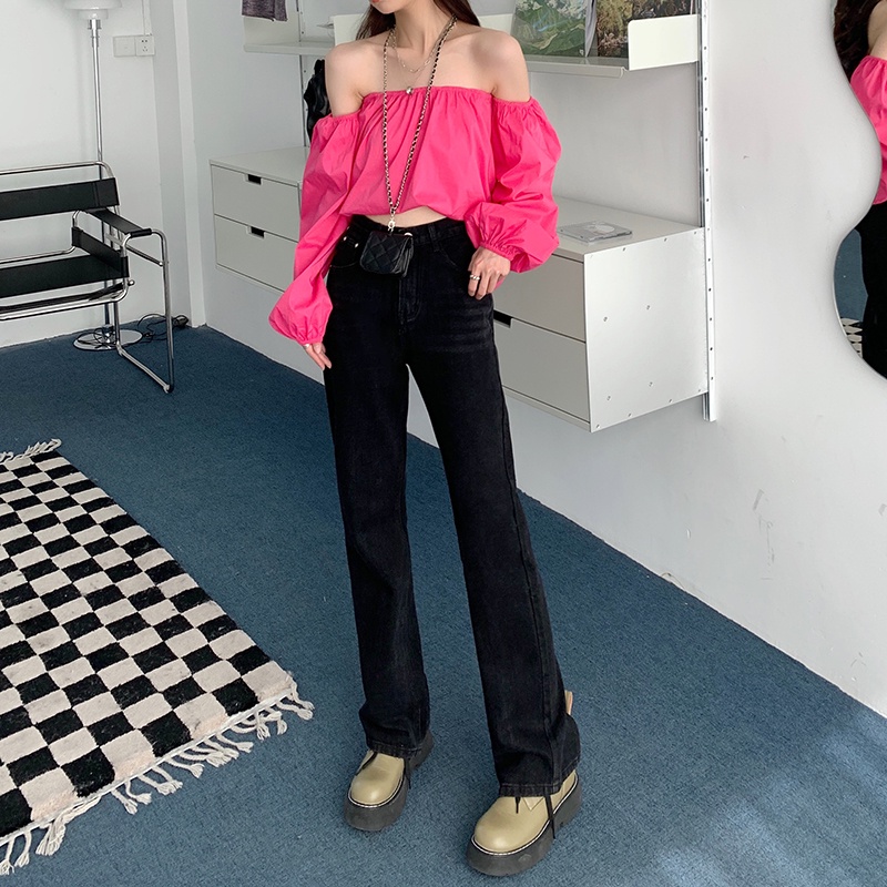 Quần Jean Ống Đứng Lưng Cao Xẻ Tà Màu Sáng Thời Trang 62003