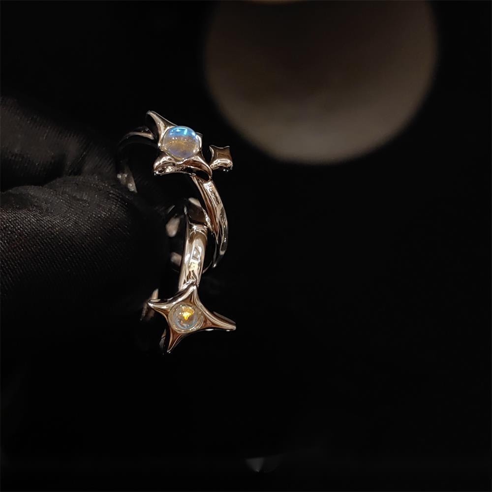Nhẫn Hở Hình Ánh Trăng Sao Phong Cách Hip Hop Hàn Quốc Cá Tính Có Thể Điều Chỉnh Cao Cấp