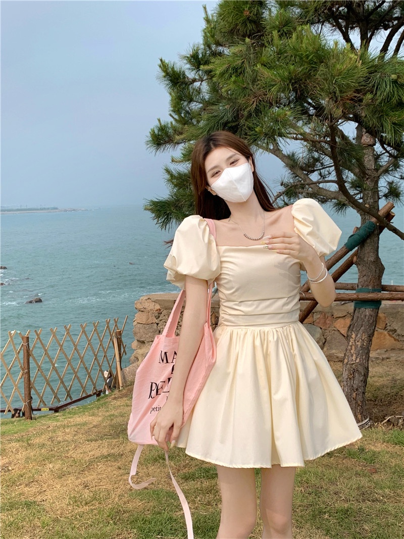 Đầm Dáng Chữ A Cổ Vuông Tay Phồng Phong Cách Thời Trang Mới 64837