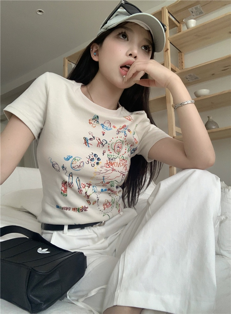 Áo Thun Mỏng Cổ Tròn Ngắn Tay In Họa Tiết Graffiti Thời Trang Hè Cá Tính 65619