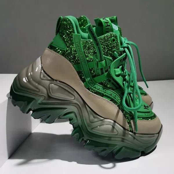 ✨Giày Thể Thao Đế Dày Tăng Chiều Cao Đính Kim Sa Thời Trang Mùa Xuân 2023 Phong Cách Châu Âu Mới