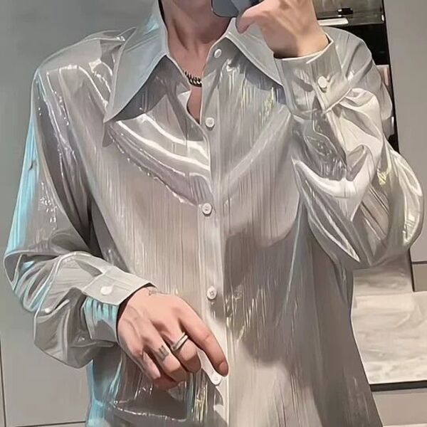 Thời Trang Phong Cách Đơn Giản Áo Sơ Mi  Nam Dài Tay chất bóng, sơ mi nam, quyến rũ , nam tính