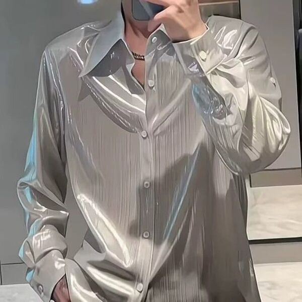 Thời Trang Phong Cách Đơn Giản Áo Sơ Mi  Nam Dài Tay chất bóng, sơ mi nam, quyến rũ , nam tính
