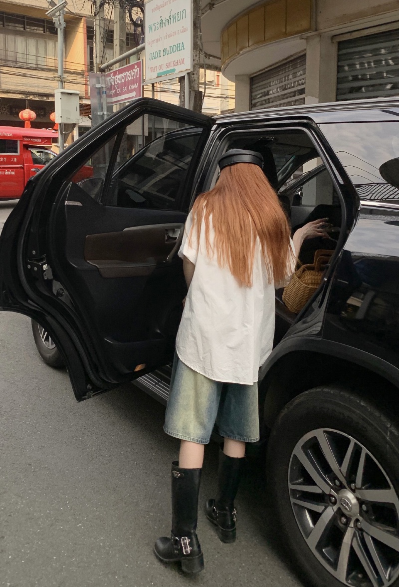 Quần Short denim Màu gradient Phong Cách retro Thời Trang Cho Nữ