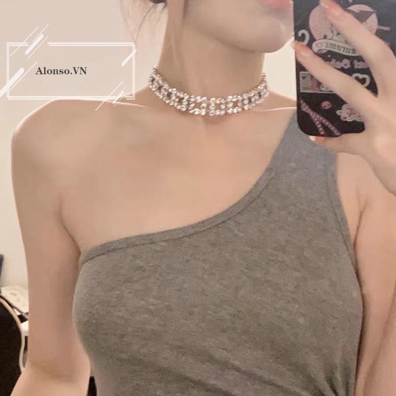 Vòng cổ Mặt Vuông Đính Đá Lấp Lánh Sang Trọng