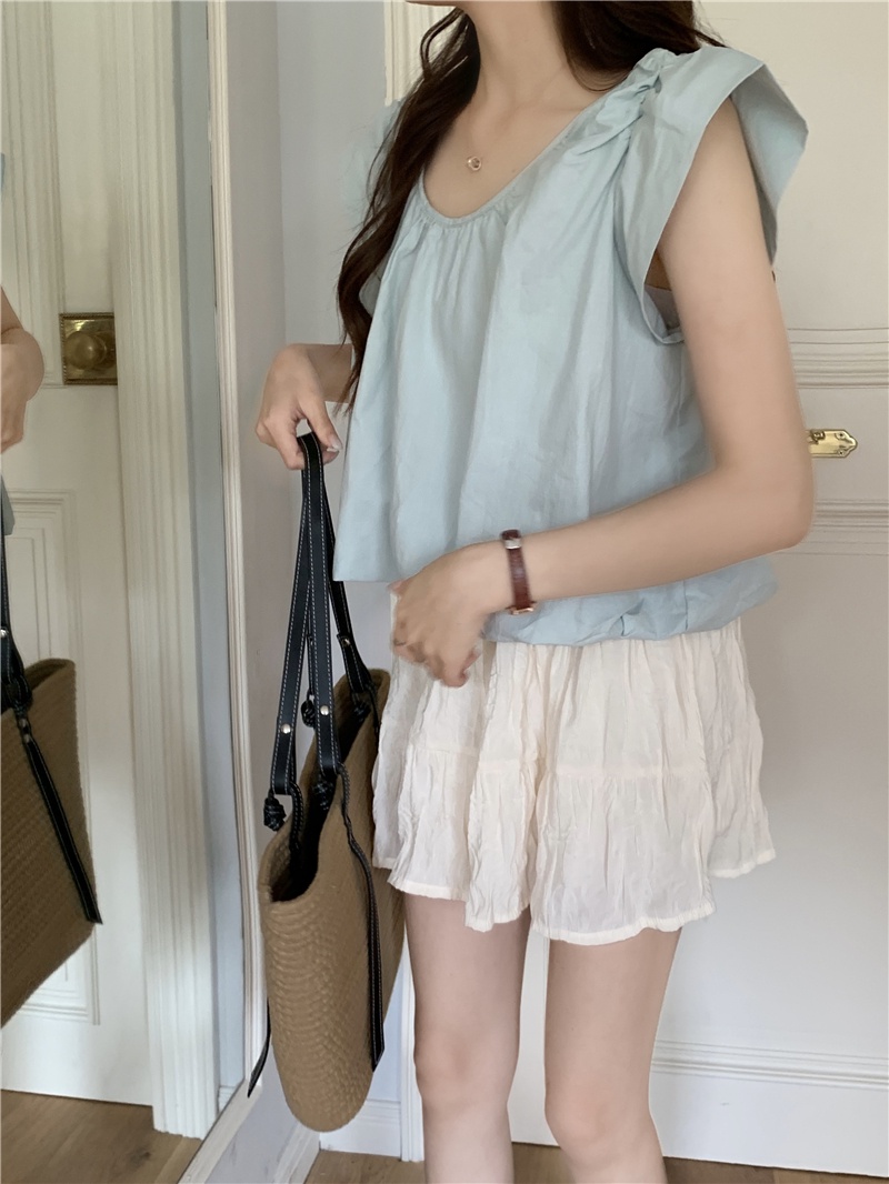 65275 Áo Sơ Mi Cotton Cổ Tròn Ngọt Ngào