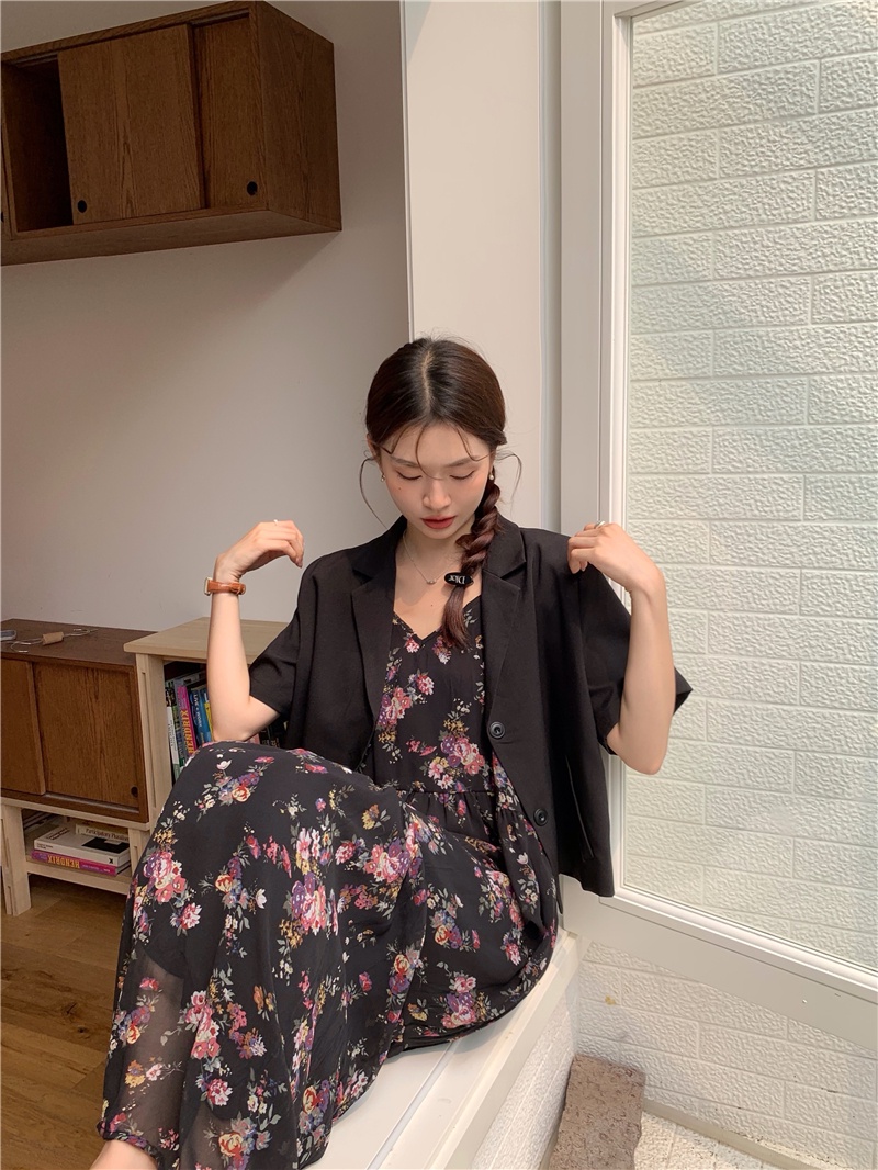 Đầm Hoa Hai Dây Kèm Thắt Lưng Phong Cách Retro Hàn Quốc 65576