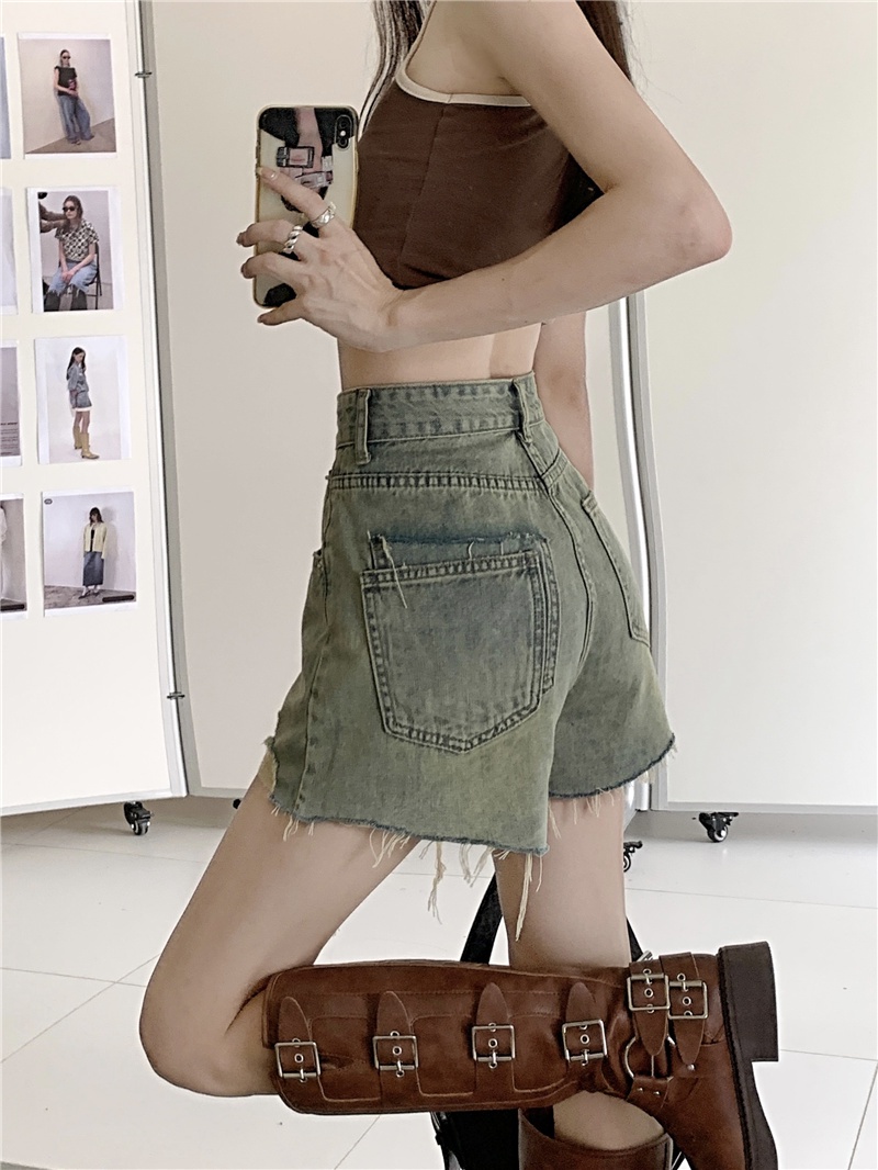 Quần Short Denim Cạp Cao Ống Rộng Rách Gối Phong Cách Mới Hè 65877