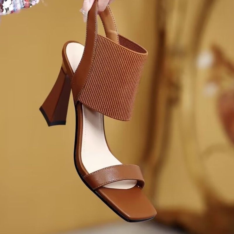 ✨ Giày Sandal Cao Gót Mũi Vuông Hở Ngón Màu Đen Thời Trang Mùa Hè 2023 Phong Cách Hàn Quốc Cho Nữ