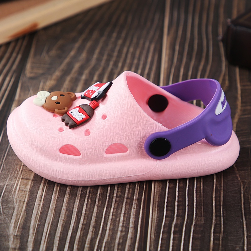 Dép Đế Bằng Thiết Kế Rỗng Nhẹ Thoáng Khí Họa Tiết Gấu Hoạt Hình Dễ Thương Chống Trượt Thời Trang Mùa Hè Cho Bé