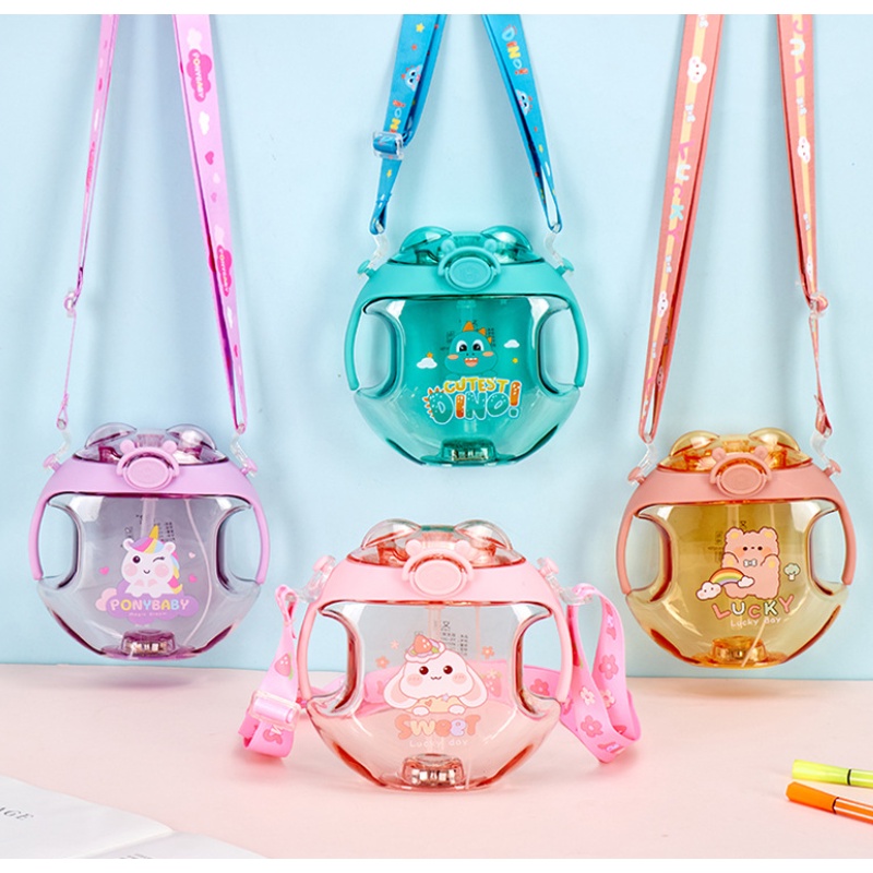 Backpack Bear Bình Nước Nhựa Hình Bánh Donut 450ml Có Ống Hút Và Đèn Dễ Thương
