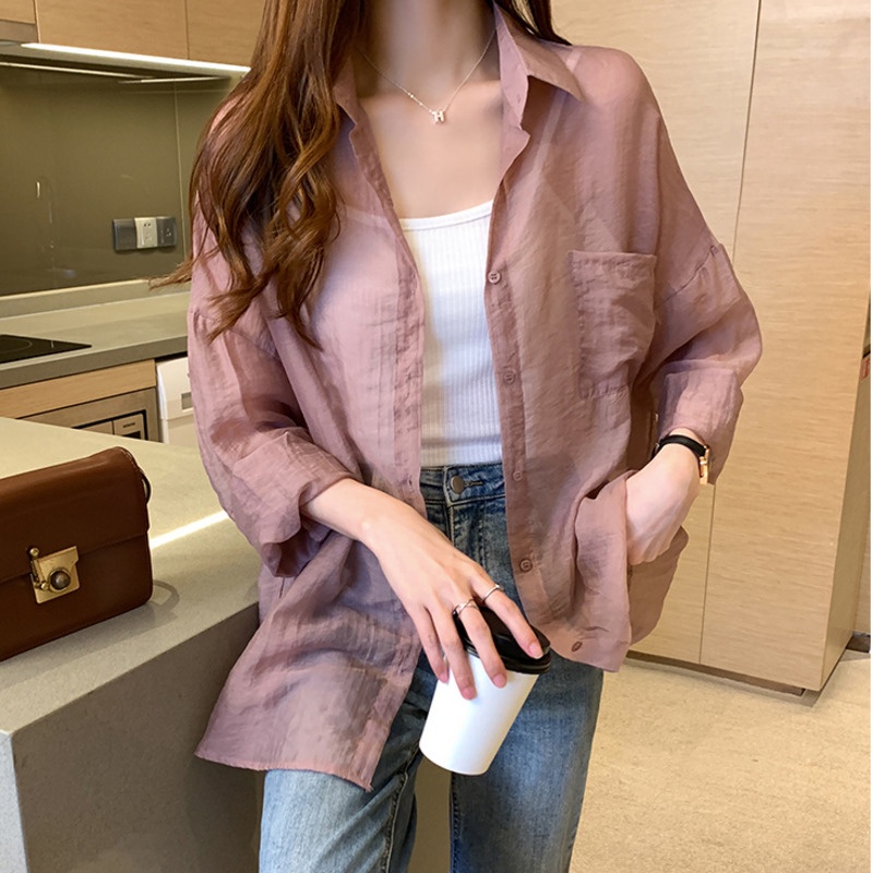 Áo Sơ Mi Chiffon Tay Dài Màu Trơn Thời Trang Cho Nữ