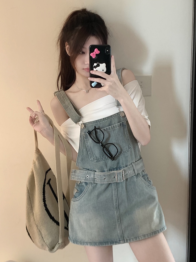 65261 Váy Yếm Denim Lưng Cao Phong Cách Mới