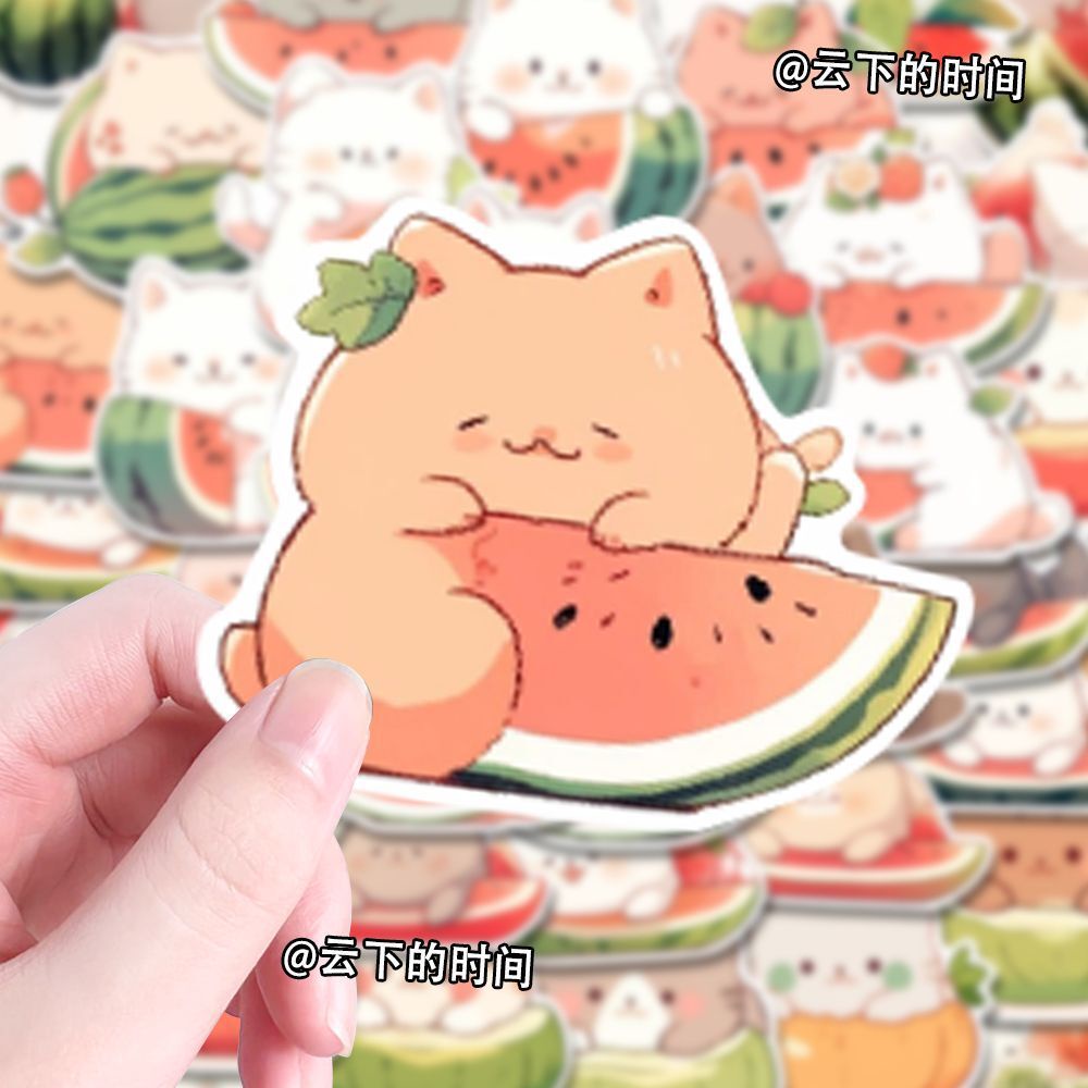 Bộ 48 Miếng Dán Trang Trí Laptop / Điện Thoại Hình Mèo Dưa Hấu Chống Thấm Nước diy